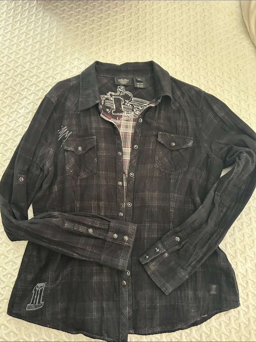 Harley-Davidson Black Plaid Button-Down Shirt